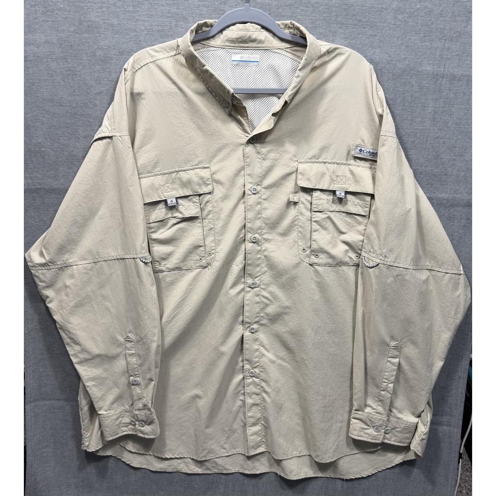 Columbia PFG Shirt Mens 3X/3TF Omni-Shade Long Sleeve Fishing Vented UPF Tan